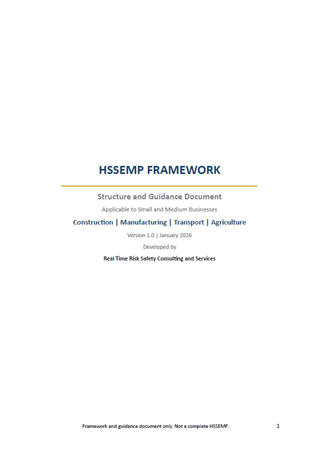 HSSE Management Framework and Guidance Document