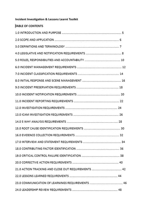 Incident Investigation & Lessons Learnt Toolkit