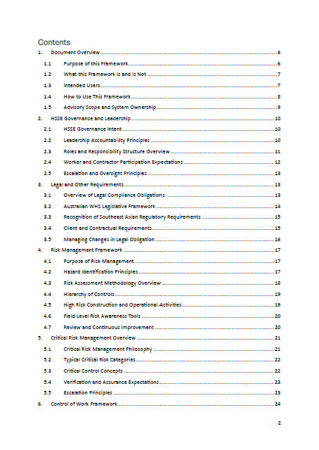 HSSE Management Framework and Guidance Document