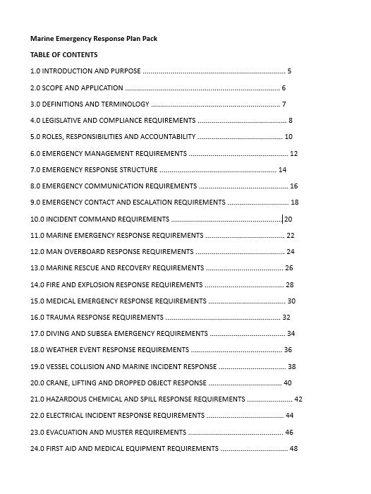 Marine Emergency Response Plan Pack